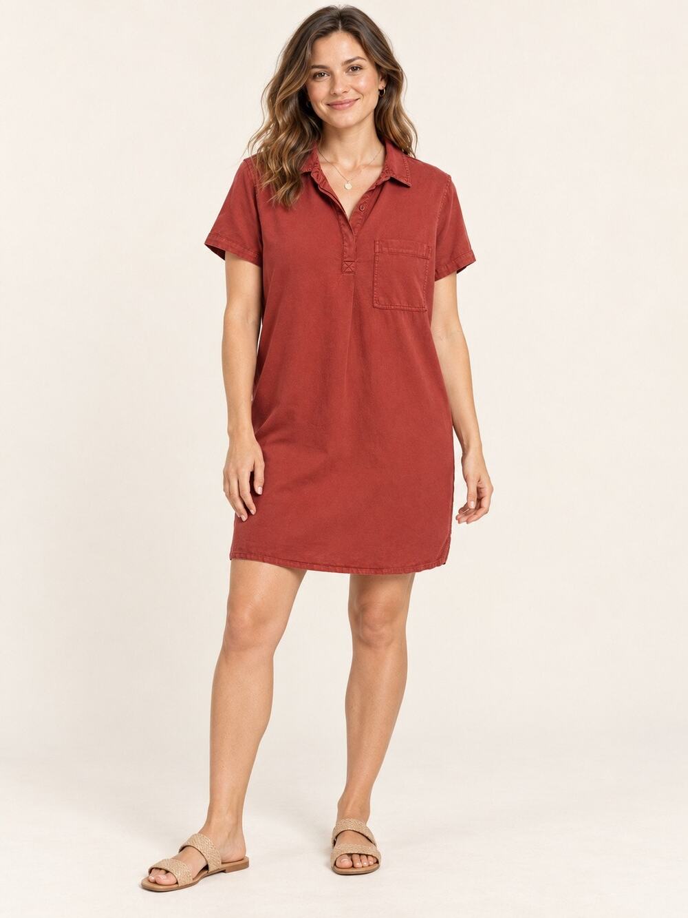 Three Dots Mineral Red Tencel Shirt Dress Pockets Size Small NWT